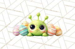 Alien Easter Clipart, Cute Green Alien Easter Eggs, Cartoon Product Image 4