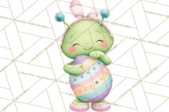 Alien Easter Clipart, Cute Green Alien Easter Eggs, Cartoon Product Image 2