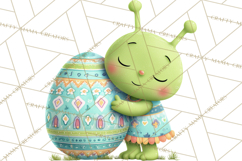 Alien Easter Clipart, Cute Green Alien Easter Eggs, Cartoon Product Image 3