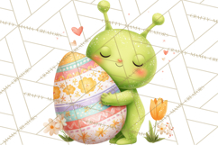 Alien Easter Clipart, Cute Green Alien Easter Eggs, Cartoon Product Image 4