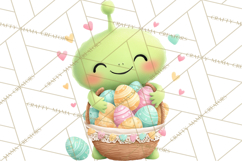 Alien Easter Clipart, Cute Green Alien Easter Eggs, Cartoon Product Image 2