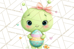 Alien Easter Clipart, Cute Green Alien Easter Eggs, Cartoon Product Image 4