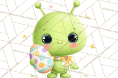 Alien Easter Clipart, Cute Green Alien Easter Eggs, Cartoon Product Image 5