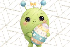 Alien Easter Clipart, Cute Green Alien Easter Eggs, Cartoon Product Image 2