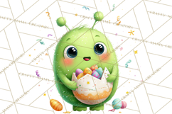 Alien Easter Clipart, Cute Green Alien Easter Eggs, Cartoon Product Image 3