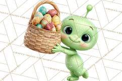 Alien Easter Clipart, Cute Green Alien Easter Eggs, Cartoon Product Image 4