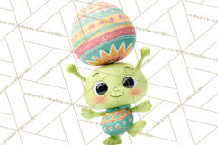 Alien Easter Clipart, Cute Green Alien Easter Eggs, Cartoon Product Image 4