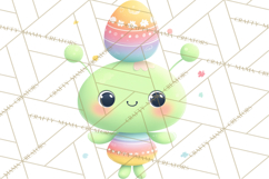 Alien Easter Clipart, Cute Green Alien Easter Eggs, Cartoon Product Image 5