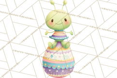 Alien Easter Clipart, Cute Green Alien Easter Eggs, Cartoon Product Image 3