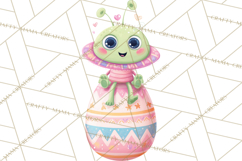Alien Easter Clipart, Cute Green Alien Easter Eggs, Cartoon Product Image 4