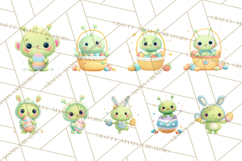 Alien Easter Clipart, Cute Green Alien Easter Eggs, Cartoon Product Image 3