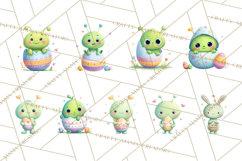 Alien Easter Clipart, Cute Green Alien Easter Eggs, Cartoon Product Image 5