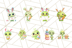 Alien Easter Clipart, Cute Green Alien Easter Eggs, Cartoon Product Image 8