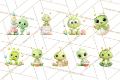 Alien Easter Clipart, Cute Green Alien Easter Eggs, Cartoon Product Image 2