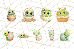 Alien Easter Clipart, Cute Green Alien Easter Eggs, Cartoon Product Image 6