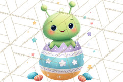 Alien Easter Clipart, Cute Green Alien Easter Eggs, Cartoon Product Image 5