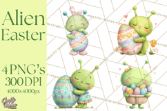 Alien Easter Clipart, Cute Green Alien Easter Eggs, Cartoon Product Image 1
