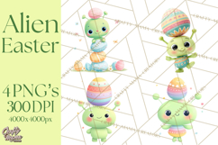 Alien Easter Clipart, Cute Green Alien Easter Eggs, Cartoon Product Image 1
