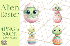 Alien Easter Clipart, Cute Green Alien Easter Eggs, Cartoon Product Image 1