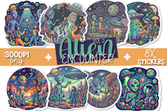 Alien Encounter Vol 2. Stickers 8x Designs Transparent PNGs Product Image 1