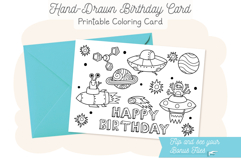 Space Happy Birthday Card | Kids Coloring Card &amp; Placemat Product Image 1