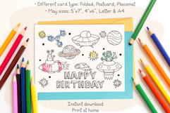 Space Happy Birthday Card | Kids Coloring Card &amp; Placemat Product Image 2