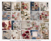 Vintage Floral Digital Paper Set, Shabby Chic Scrapbook Product Image 5