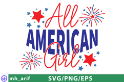 4th of July All American Girl SVG PNG T-shirt Design Product Image 4