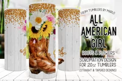 All American Girl 20oz Cowboy Boots & Flowers Tumbler Design Product Image 1