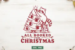 All Booked for Christmas SVG PNG, Raccoon Christmas Book Product Image 1