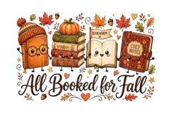 All Booked For Fall Cute Bookworm PNG Sublimation Design Product Image 1