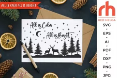 all is calm svg, all is bright svg, christmas forest svg, christmas scene svg, winter scenes svg, christmas deers svg, woodland christmas svg, xmas landscape svg, christmas quote svg, merry christmas svg, christmas shirt svg, christmas sign svg