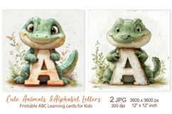 Alligator, Cute Animal Alphabet Letters, ABC Printable cards Product Image 1