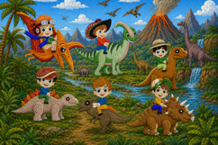 Set of 6 Boys on Dinosaurs with Various Hats Emb Design Product Image 1