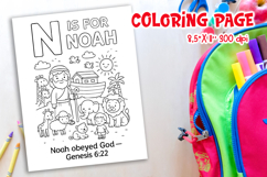 Christian Alphabet Coloring Page N | Noah Bible Verse Product Image 1
