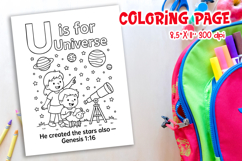 Christian Alphabet Coloring Page | U is for Universe Product Image 1