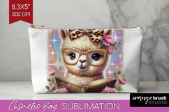 Alpaca Reading Cosmetic Bag Book Lover Makeup Bag PNG Product Image 1