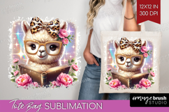 Alpaca Reading Tote Bag Book Lover Tote Bag PNG Sublimation Product Image 1