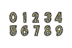 Blue Gold Doodle Alphabet PNG Uppercase A-Z and Numbers 0-9 Product Image 3