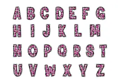 Pink Glitter Cowprint Alphabet PNG, Doodle Letters Clipart Product Image 2