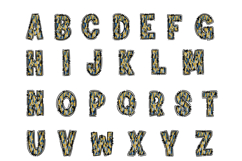 Blue Gold Doodle Alphabet PNG Uppercase A-Z and Numbers 0-9 Product Image 2
