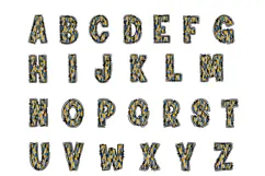 Blue Gold Doodle Alphabet PNG Uppercase A-Z and Numbers 0-9 Product Image 2