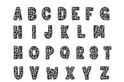 Black White Cowprint Alphabet PNG, Glitter Doodle Letters Product Image 2