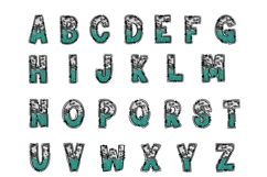 Teal Glitter Cow Print Doodle Letters, Western Alphabet PNG Product Image 2