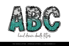 Teal Glitter Cow Print Doodle Letters, Western Alphabet PNG Product Image 1