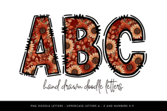 Autumn Floral Doodle Alpha PNG, Sunflower Alphabet Product Image 1
