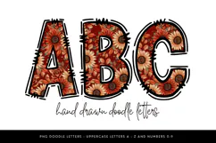 Autumn Floral Doodle Alpha PNG, Sunflower Alphabet Product Image 1