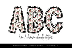 Vintage Holly Christmas Alphabet PNG, Retro Holiday Doodle Product Image 1