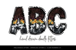 Western Sunflower Doodle Letters, Cow Print PNG Product Image 1