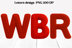 Red knitted alphabet clipart | Knitted letters sublimation Product Image 1